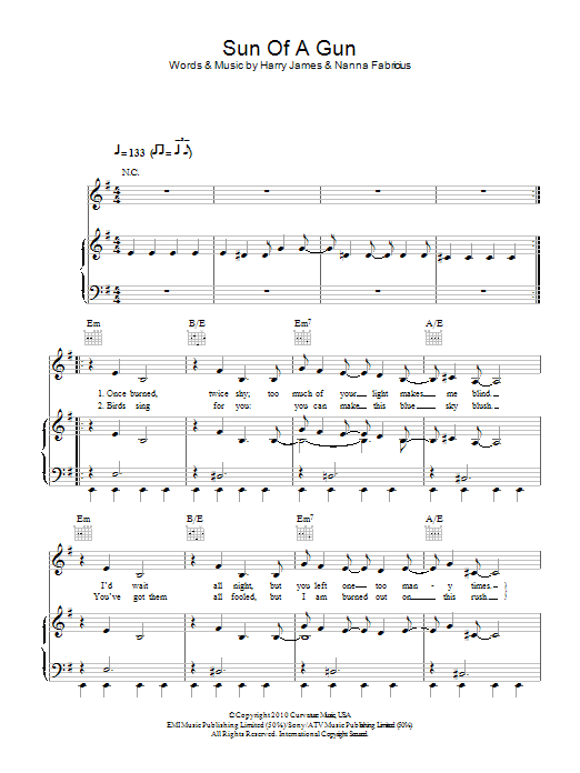 Oh Land Sun Of A Gun sheet music notes and chords arranged for Piano, Vocal & Guitar Chords