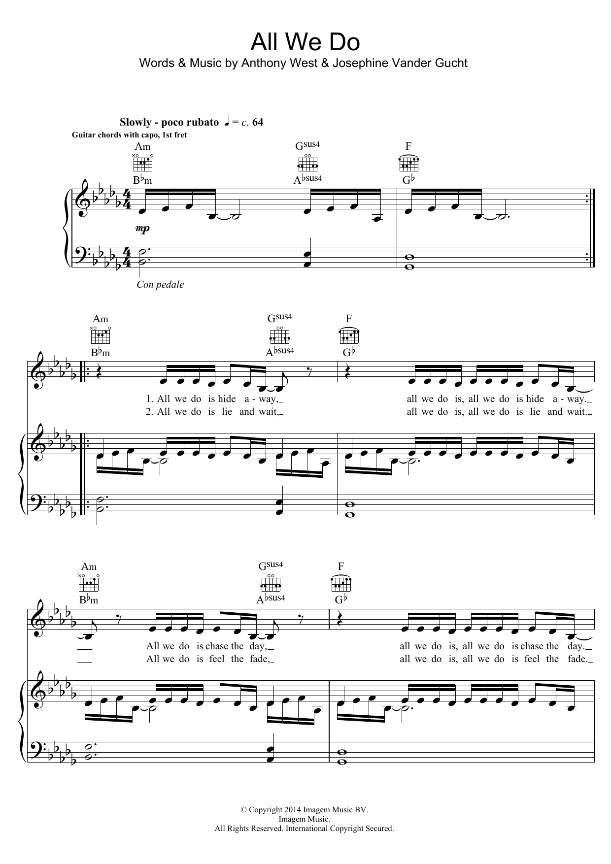 Oh Wonder All We Do (Theme from ITV's 'Unforgotten') sheet music notes and chords arranged for Piano, Vocal & Guitar Chords (Right-Hand Melody)