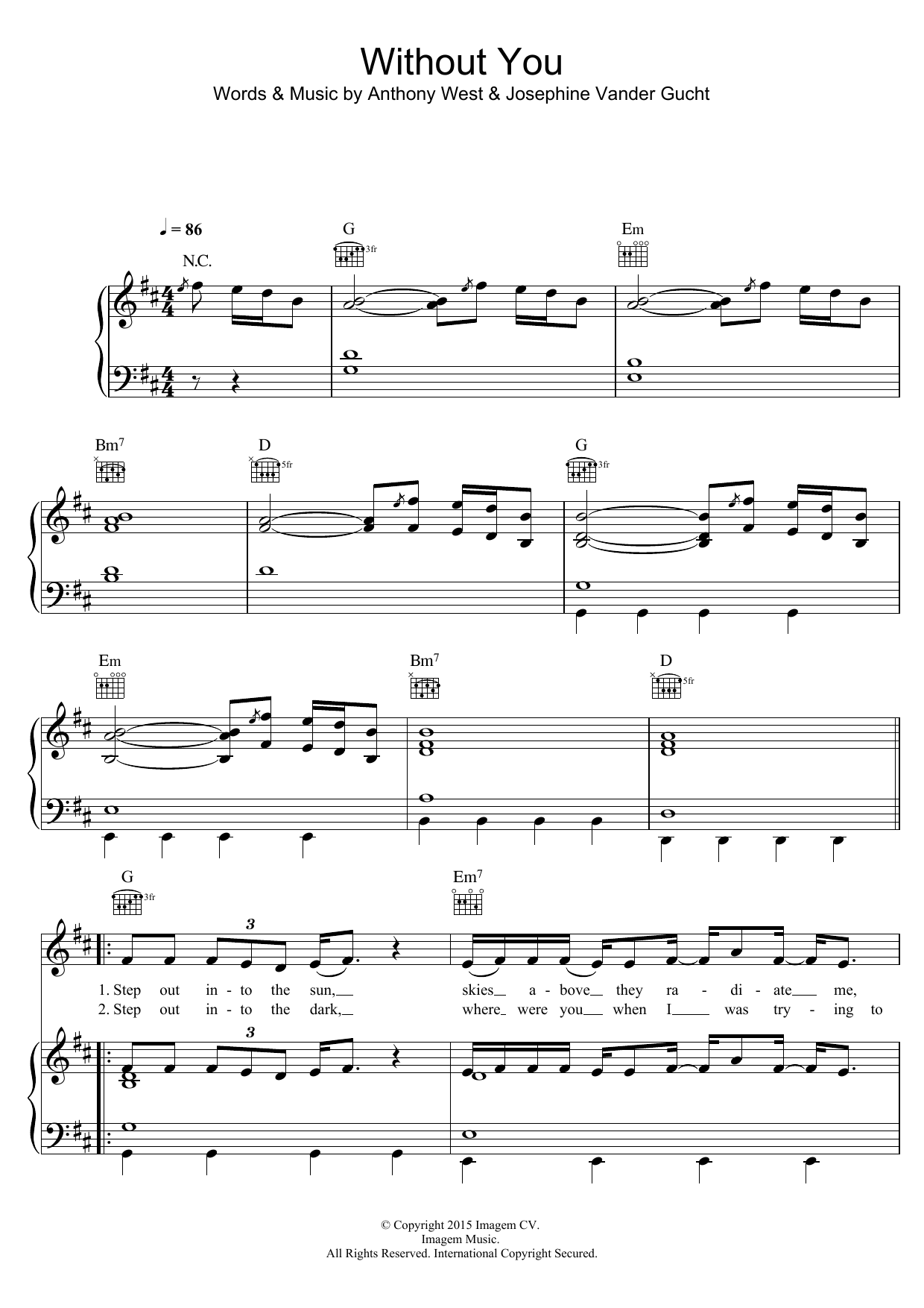 Oh Wonder Without You sheet music notes and chords arranged for Piano, Vocal & Guitar Chords