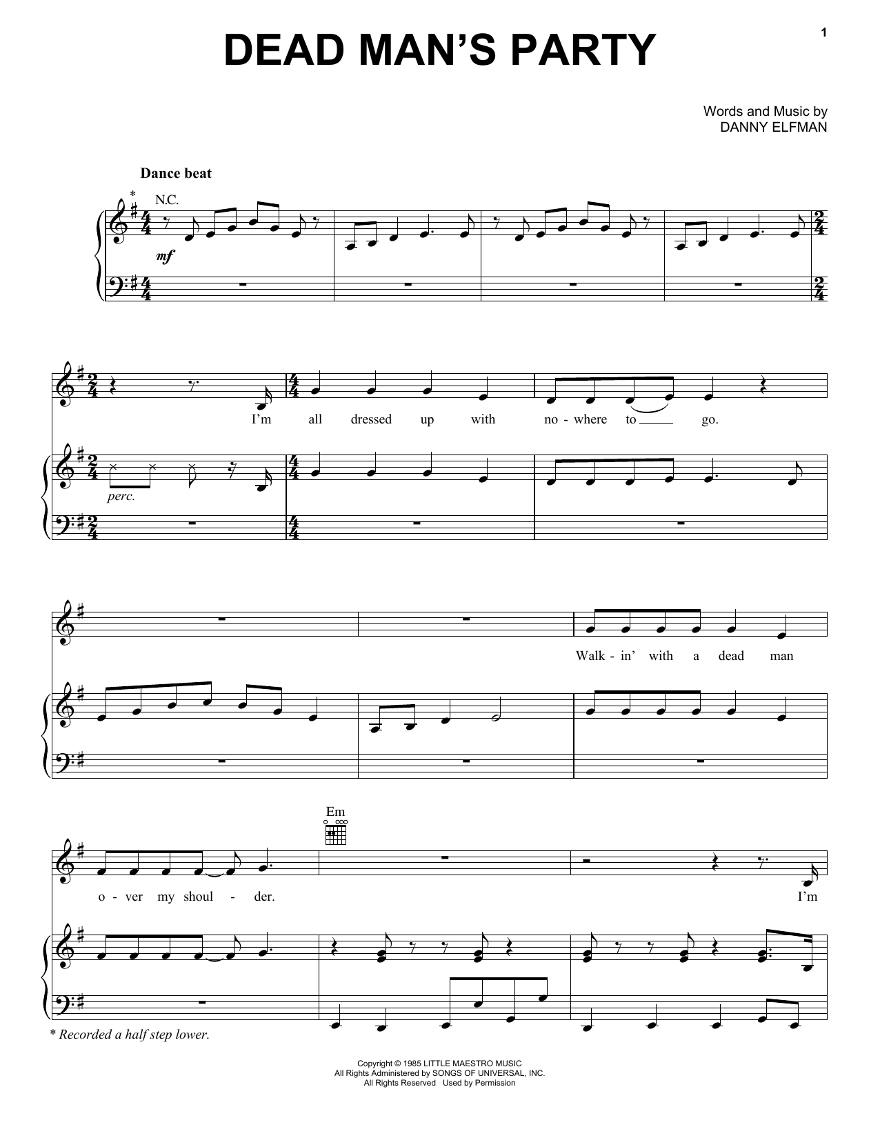 Oingo Boingo Dead Man's Party sheet music notes and chords arranged for Piano, Vocal & Guitar Chords (Right-Hand Melody)
