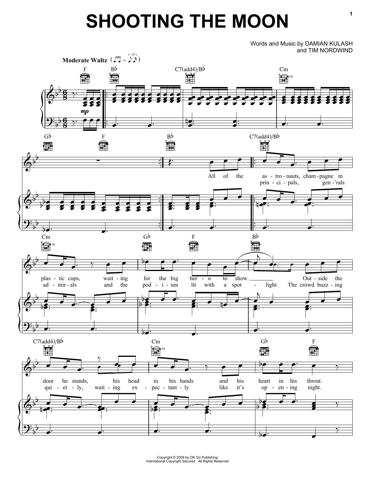 OK Go Shooting The Moon sheet music notes and chords arranged for Easy Piano