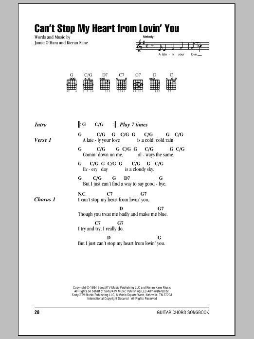 O'Kanes Can't Stop My Heart From Lovin' You sheet music notes and chords arranged for Guitar Chords/Lyrics