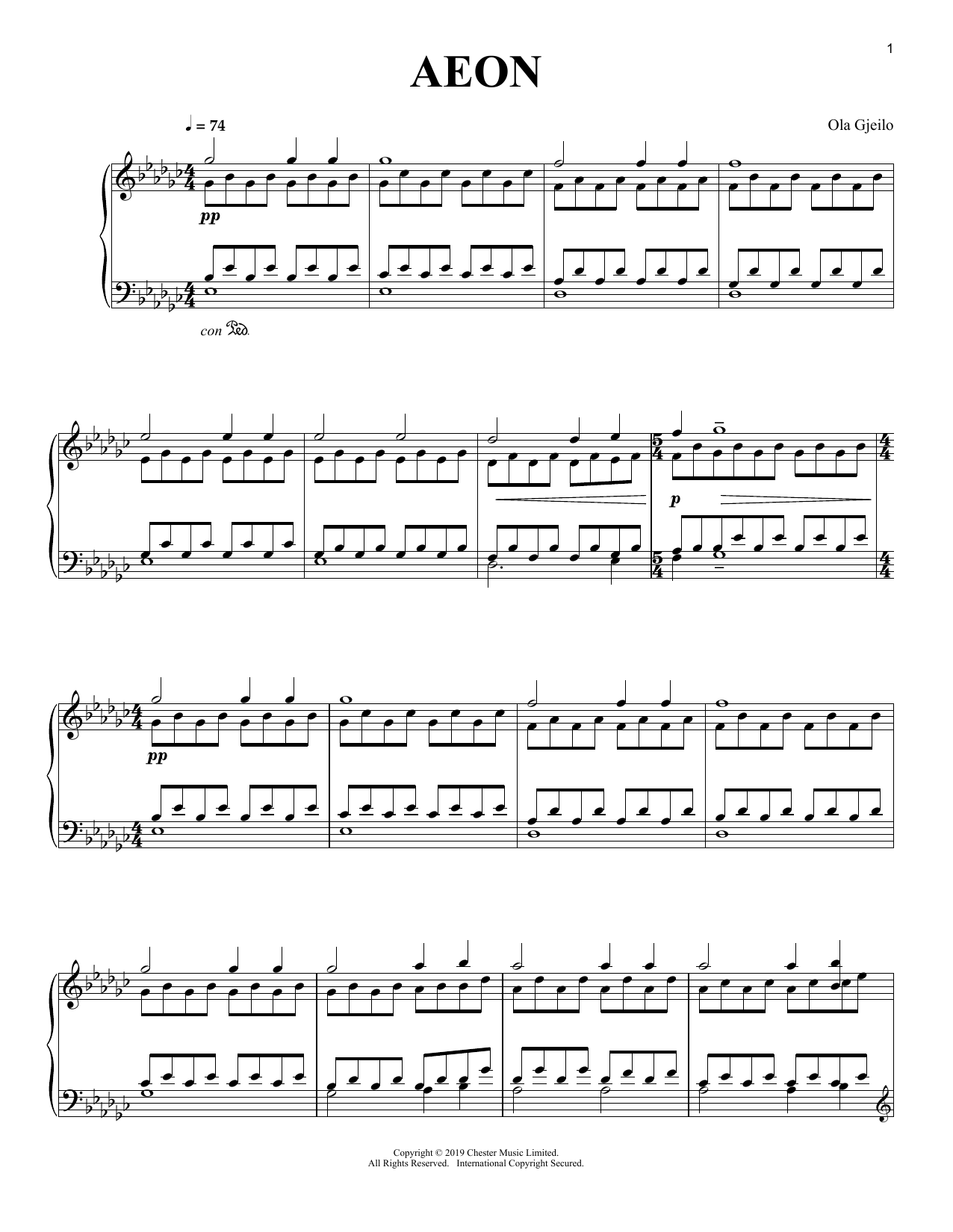 Ola Gjeilo Aeon sheet music notes and chords arranged for Piano Solo
