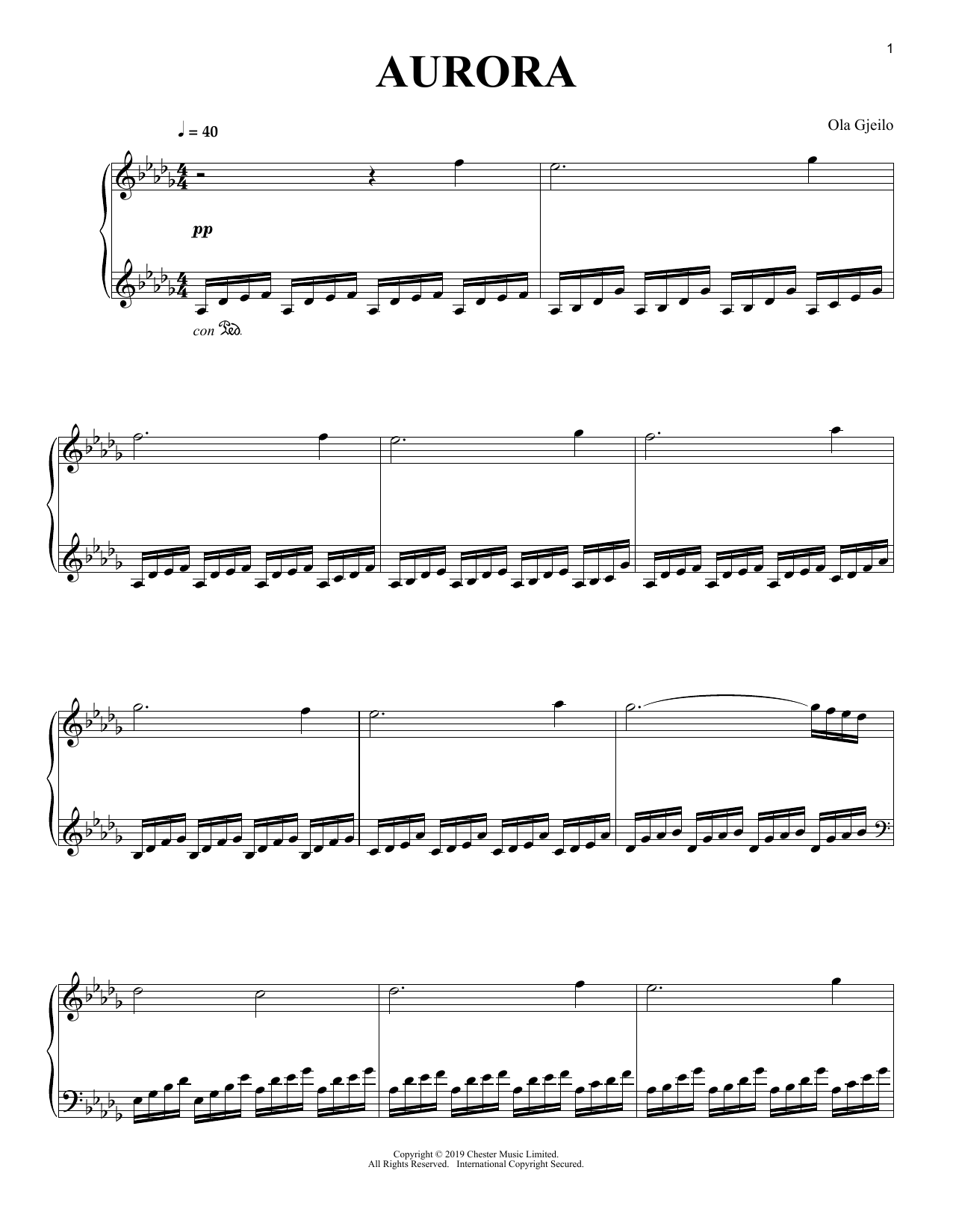 Ola Gjeilo Aurora sheet music notes and chords arranged for Piano Solo
