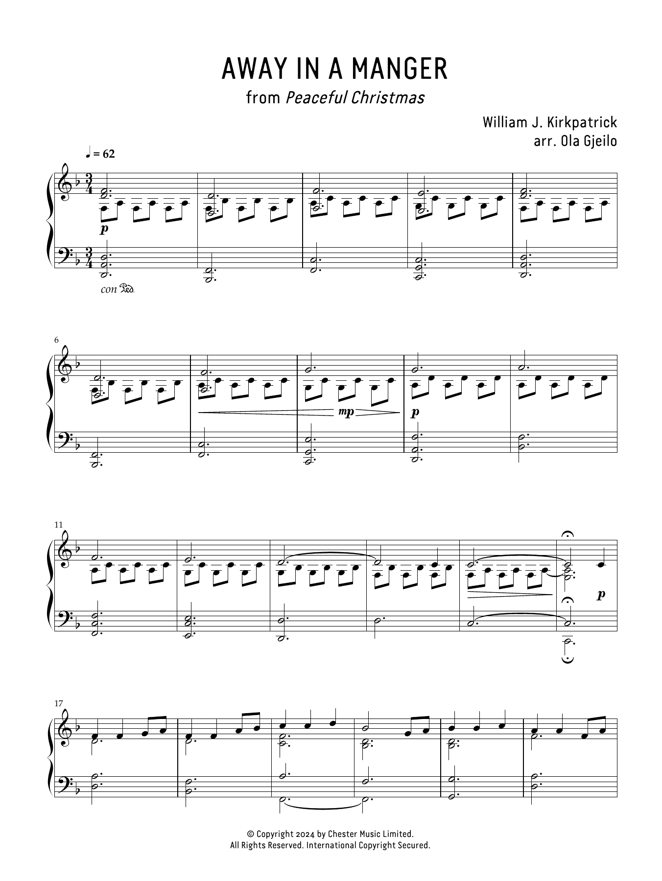 Ola Gjeilo Away In A Manger sheet music notes and chords arranged for Piano Solo