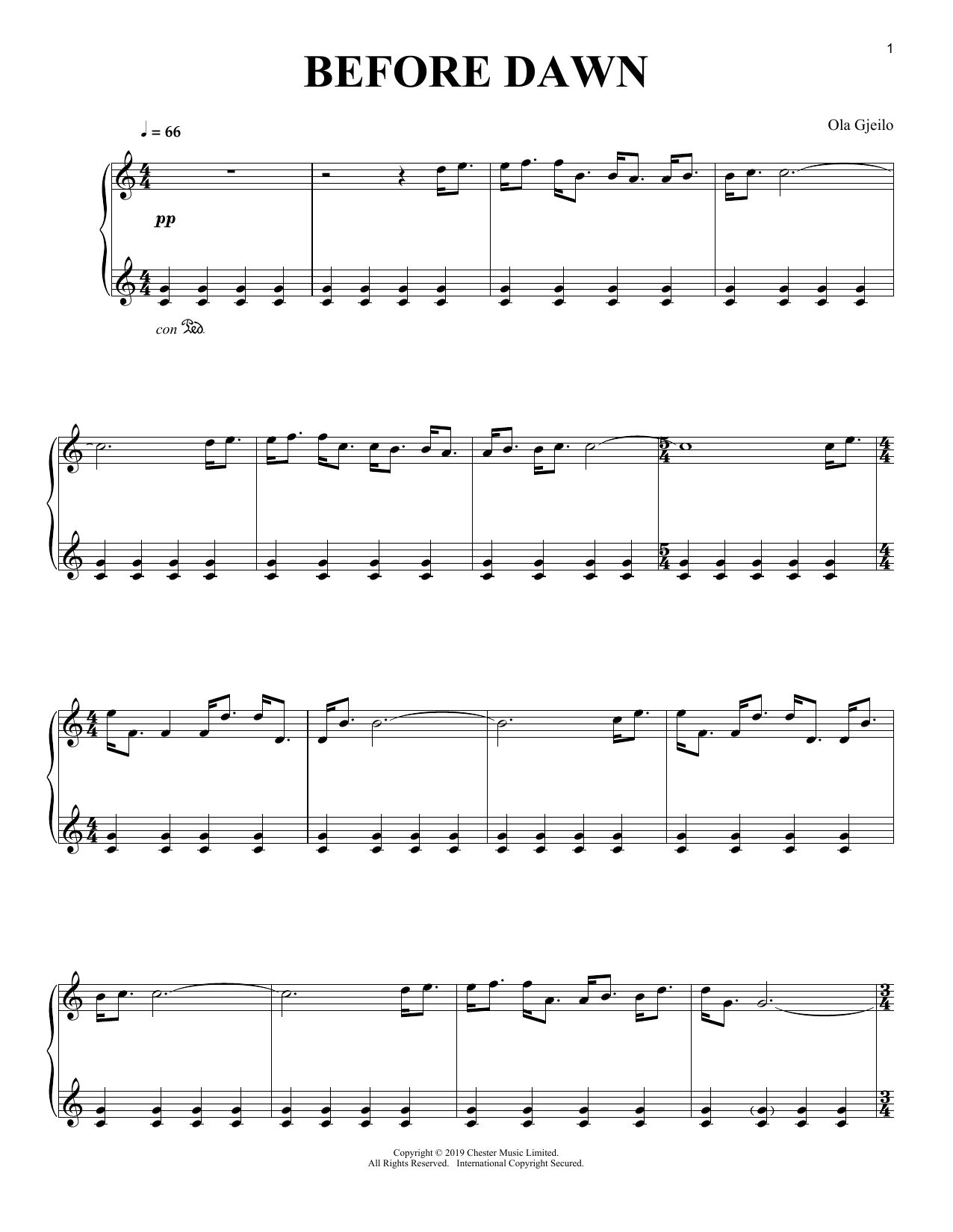 Ola Gjeilo Before Dawn sheet music notes and chords arranged for Piano Solo