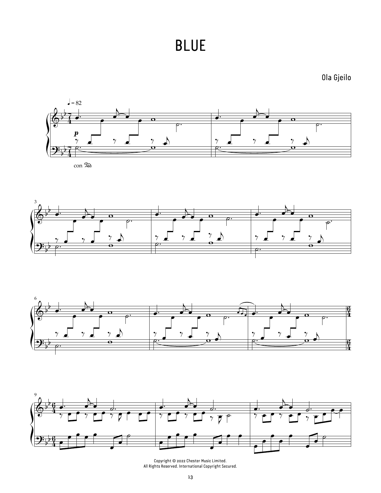 Ola Gjeilo Blue sheet music notes and chords arranged for Piano Solo