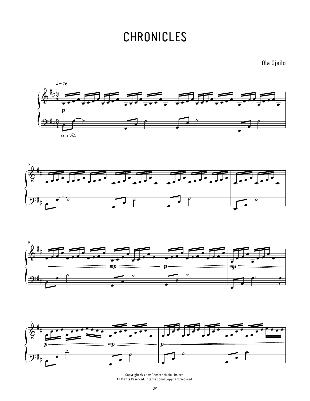 Ola Gjeilo Chronicles sheet music notes and chords arranged for Piano Solo