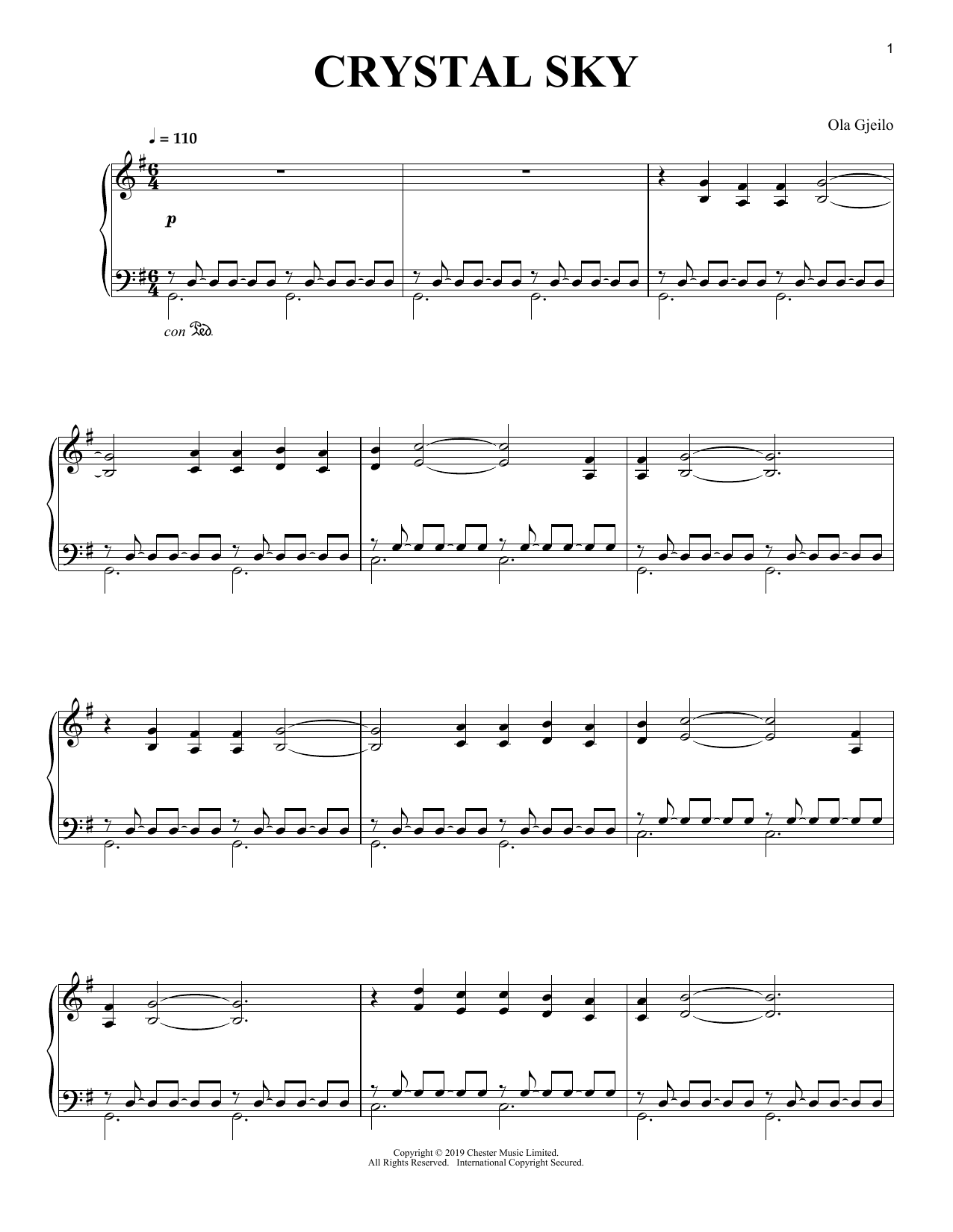 Ola Gjeilo Crystal Sky sheet music notes and chords arranged for Piano Solo