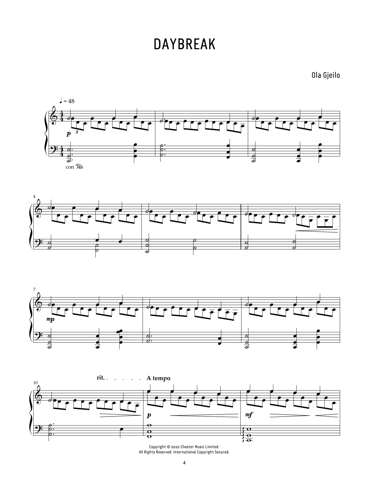 Ola Gjeilo Daybreak sheet music notes and chords arranged for Piano Solo