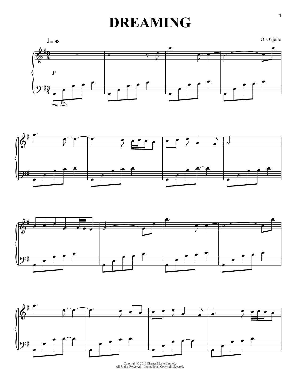 Ola Gjeilo Dreaming sheet music notes and chords arranged for Piano Solo