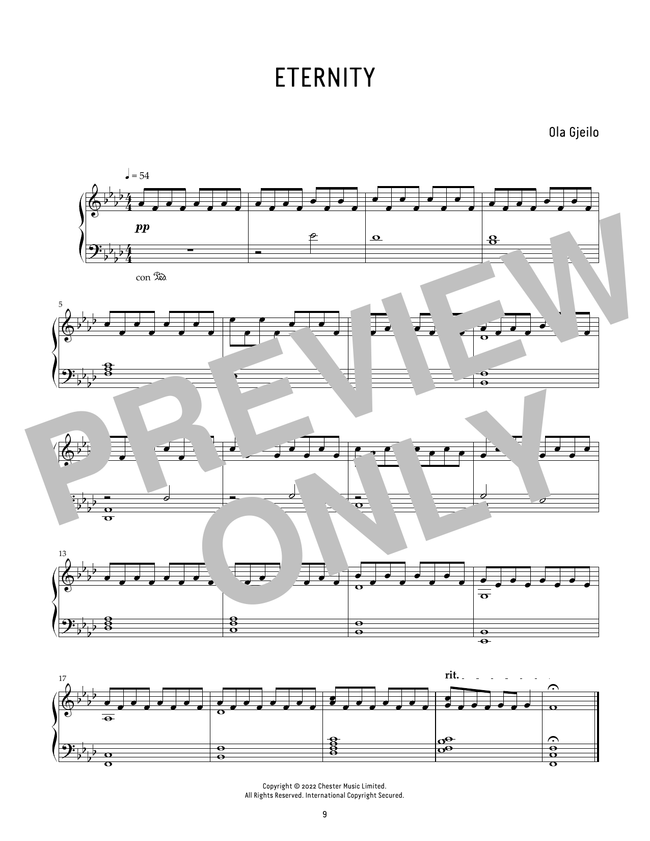 Ola Gjeilo Eternity sheet music notes and chords arranged for Piano Solo