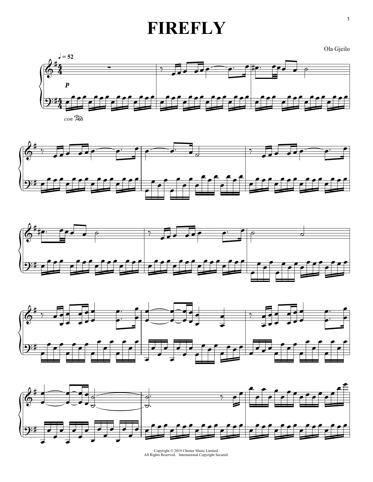 Ola Gjeilo Firefly sheet music notes and chords arranged for Piano Solo