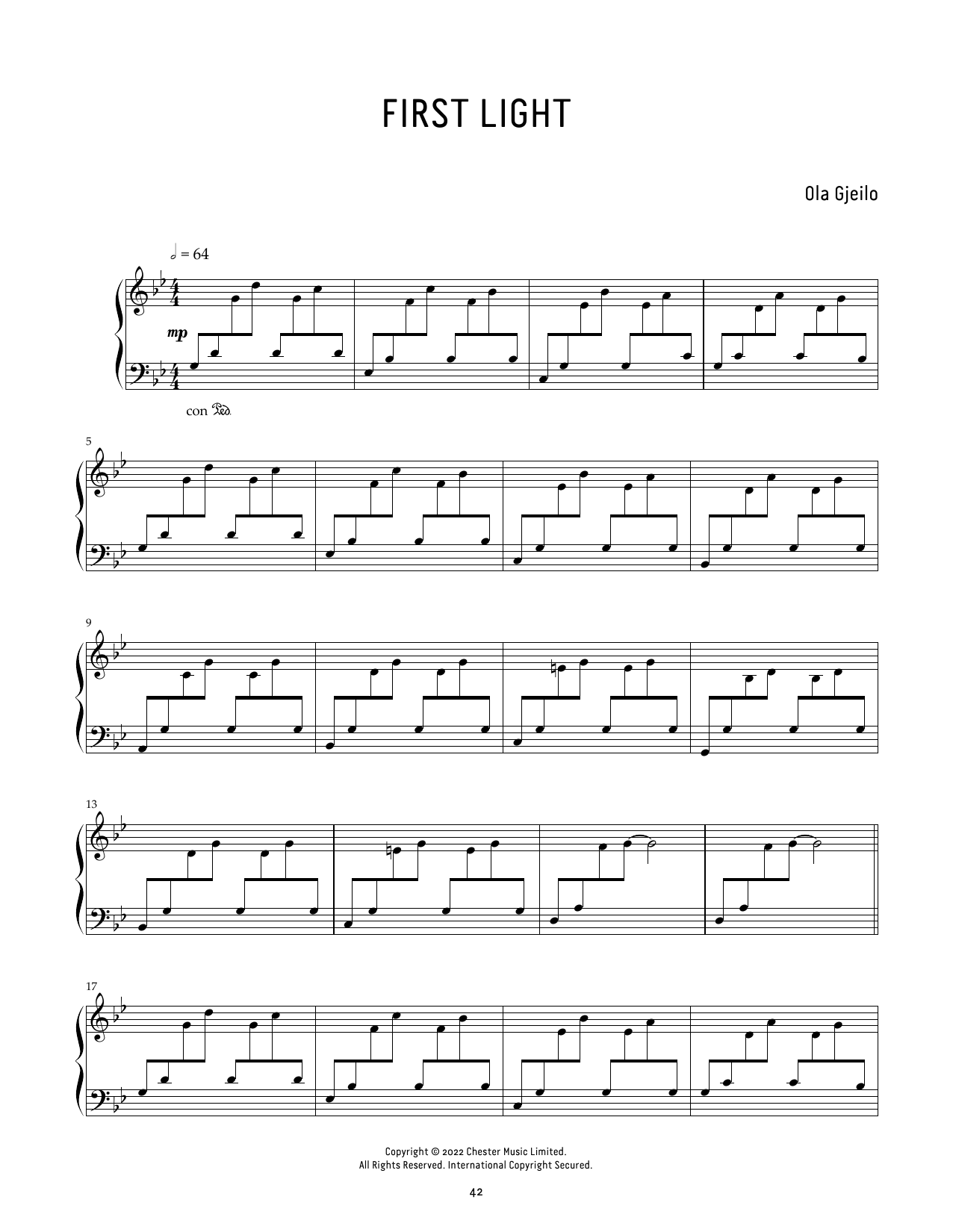 Ola Gjeilo First Light sheet music notes and chords arranged for Piano Solo