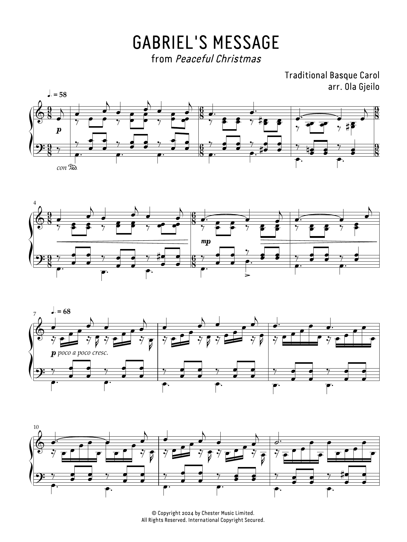 Ola Gjeilo Gabriel's Message sheet music notes and chords arranged for Piano Solo