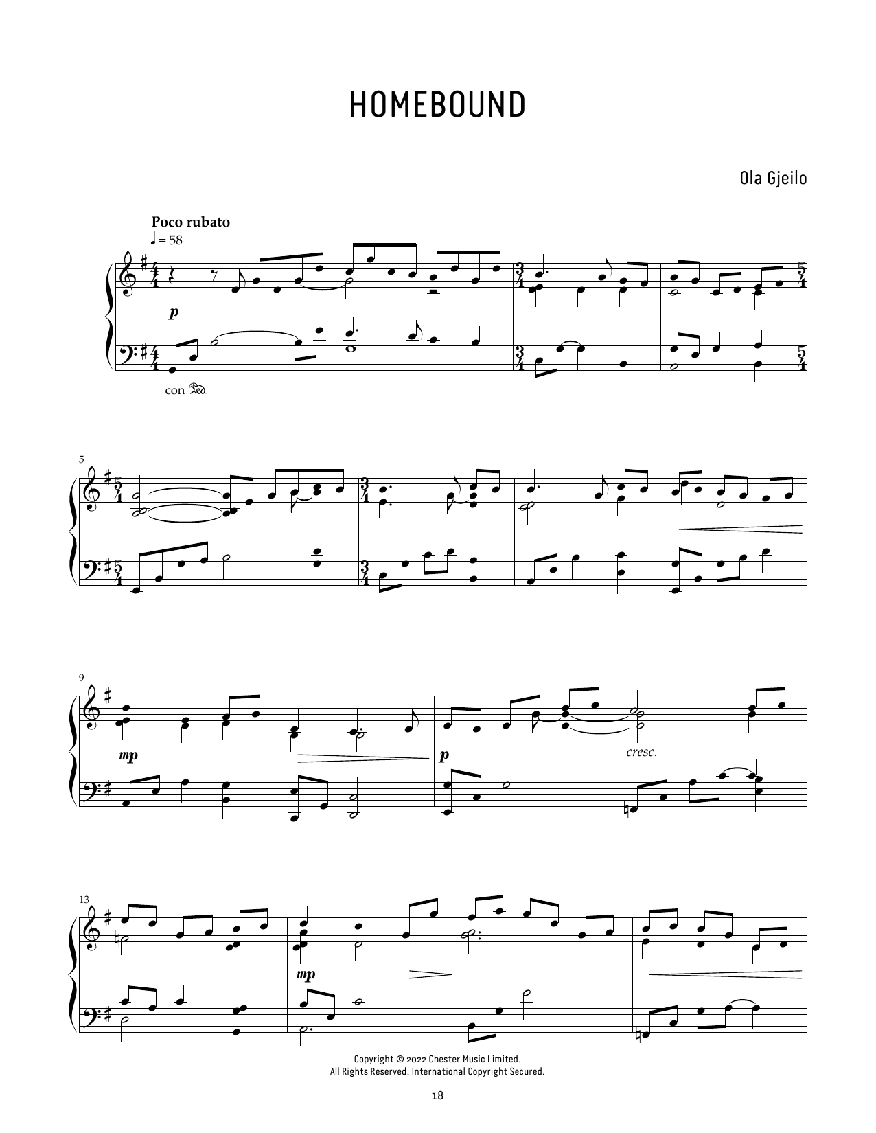 Ola Gjeilo Homebound sheet music notes and chords arranged for Piano Solo