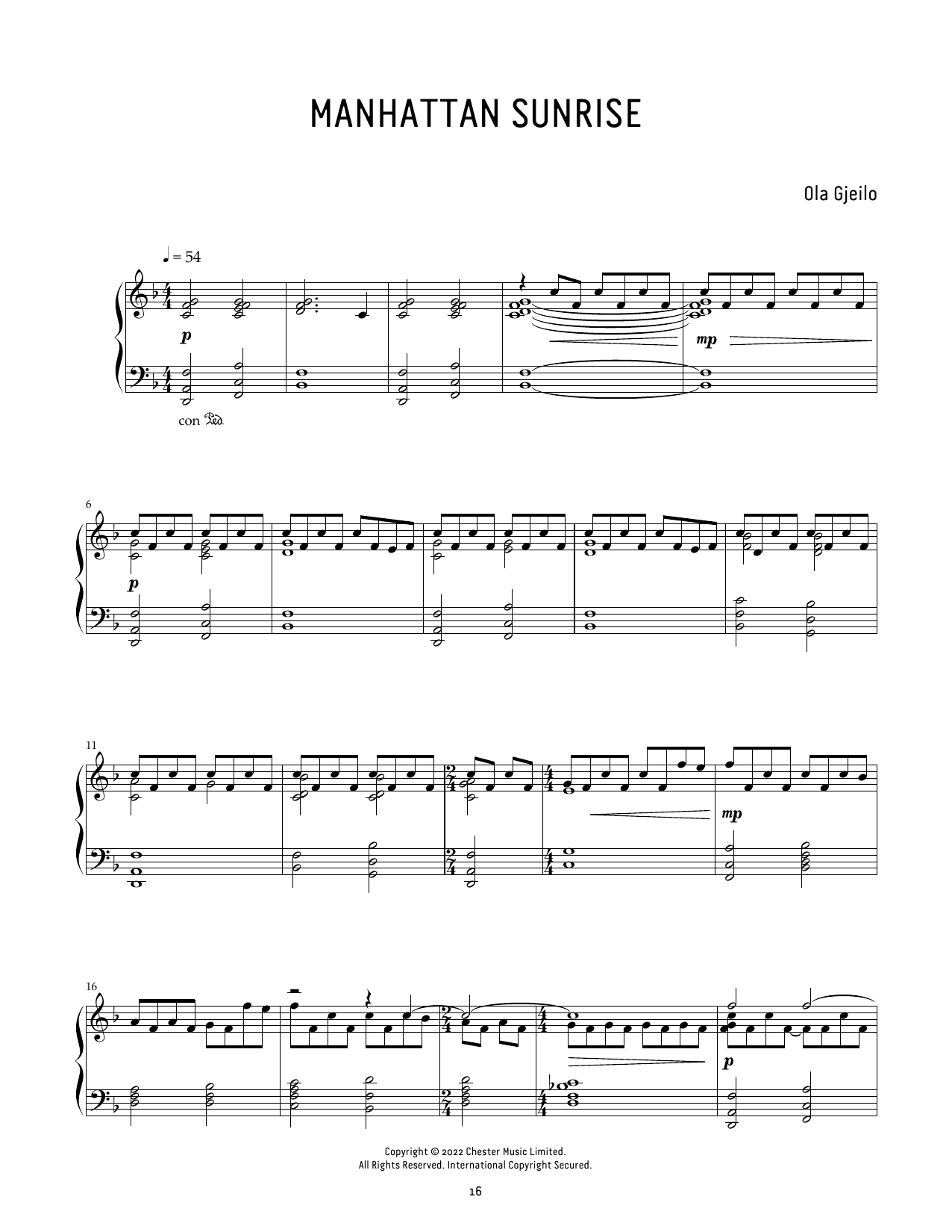 Ola Gjeilo Manhattan Sunrise sheet music notes and chords arranged for Piano Solo