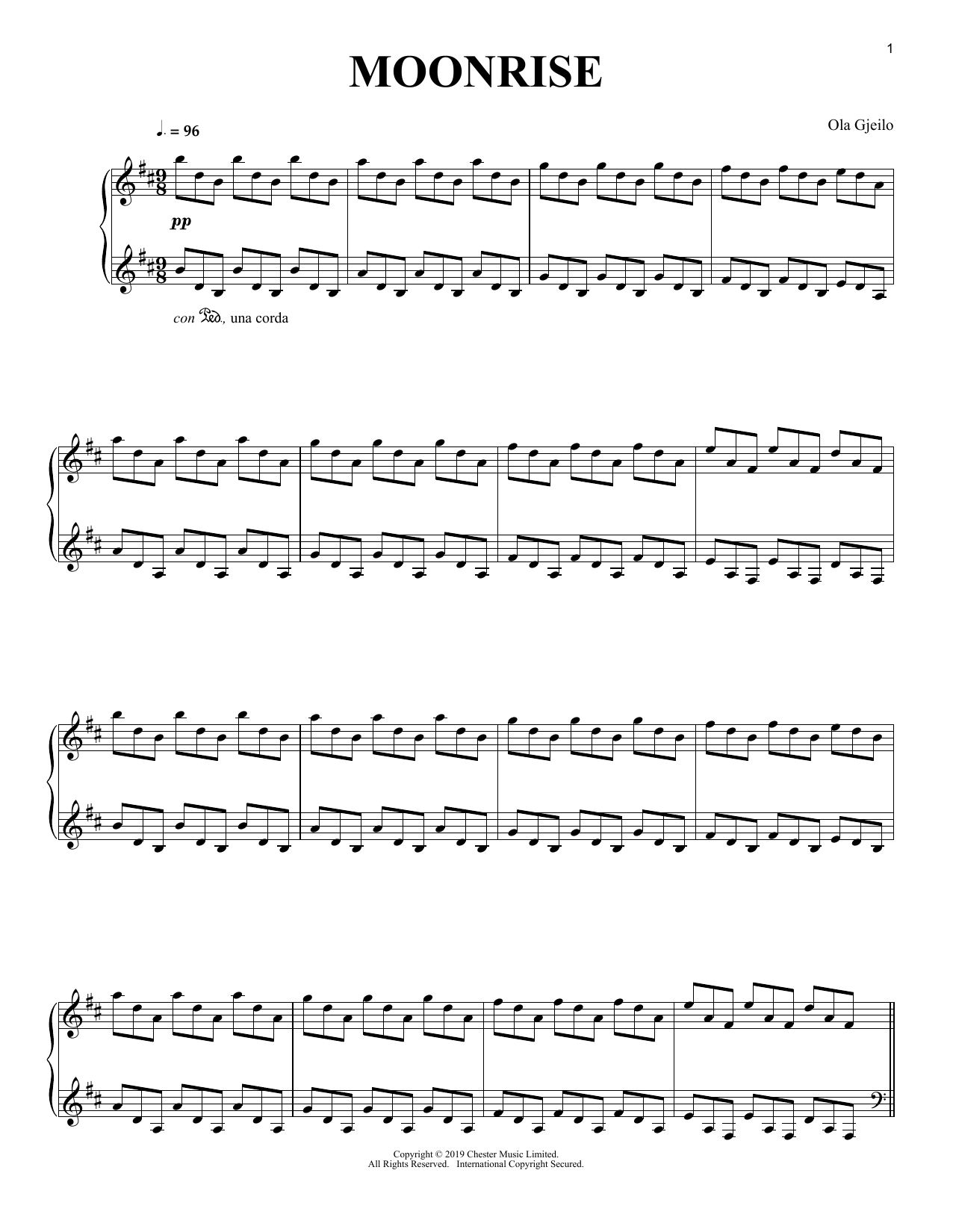 Ola Gjeilo Moonrise sheet music notes and chords arranged for Piano Solo