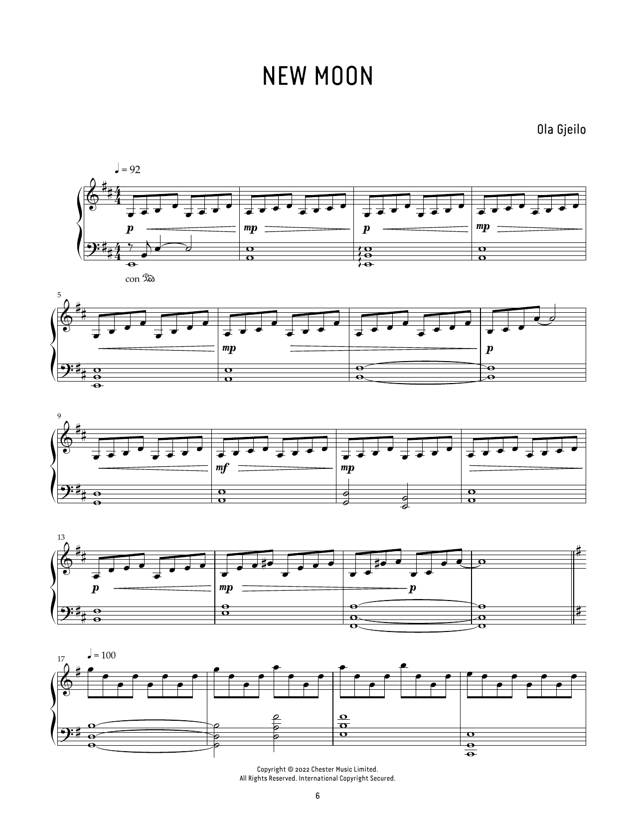 Ola Gjeilo New Moon sheet music notes and chords arranged for Piano Solo