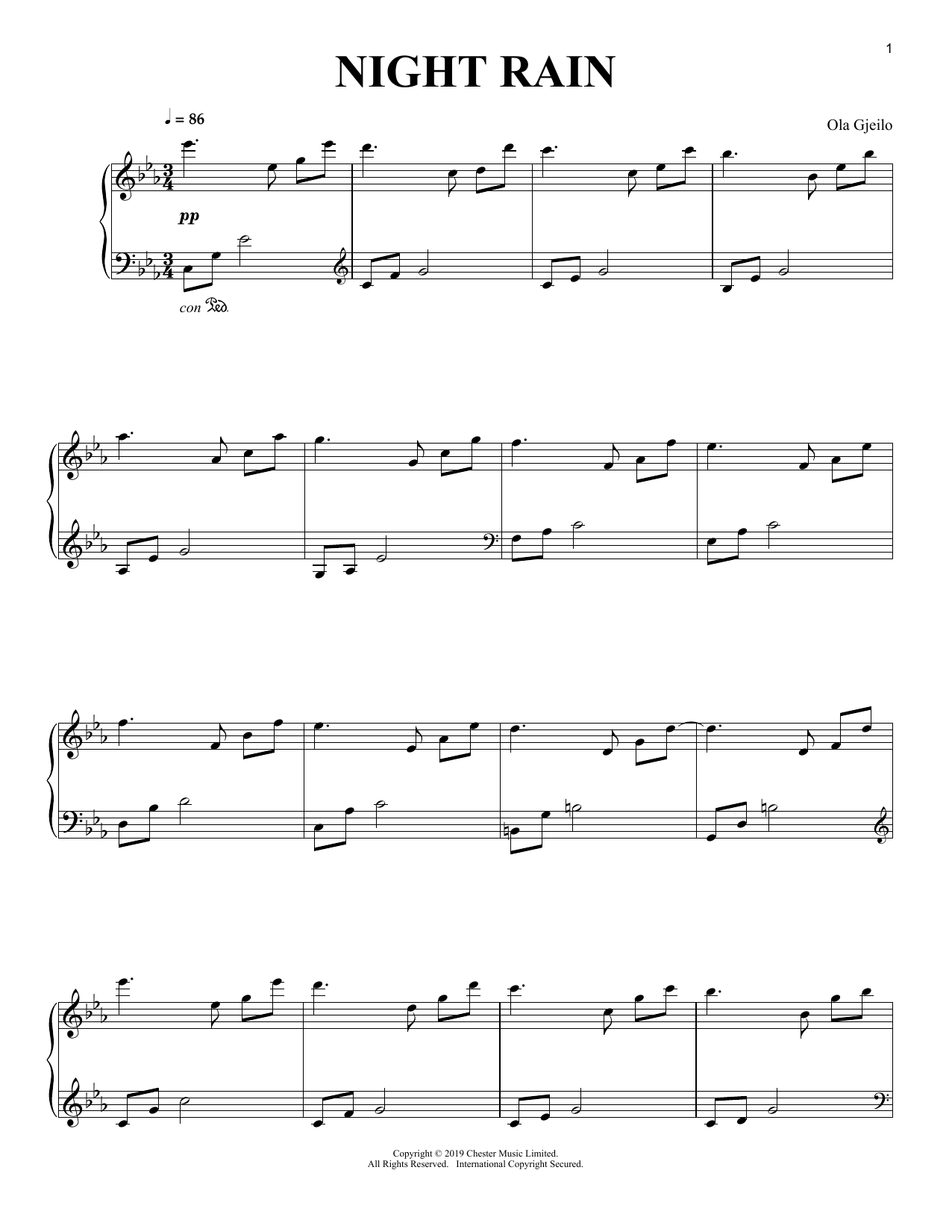 Ola Gjeilo Night Rain sheet music notes and chords arranged for Piano Solo
