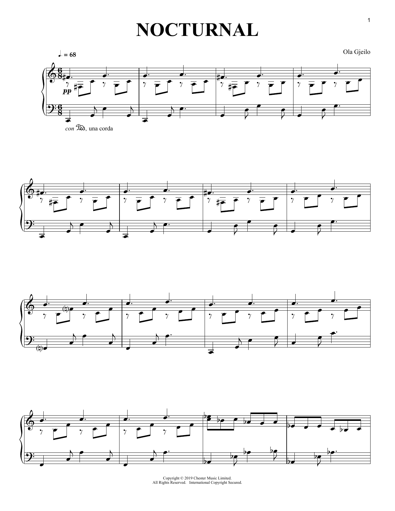 Ola Gjeilo Nocturnal sheet music notes and chords arranged for Piano Solo