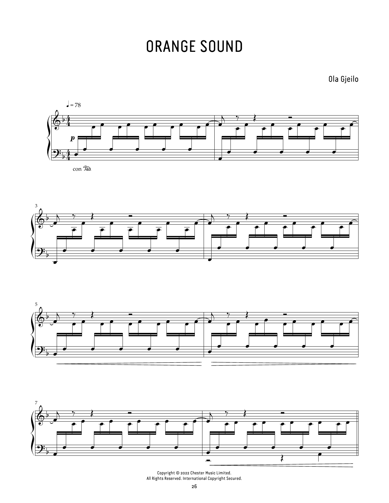 Ola Gjeilo Orange Sound sheet music notes and chords arranged for Piano Solo