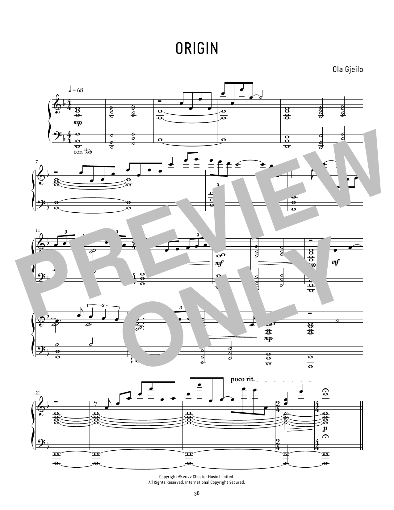 Ola Gjeilo Origin sheet music notes and chords arranged for Piano Solo