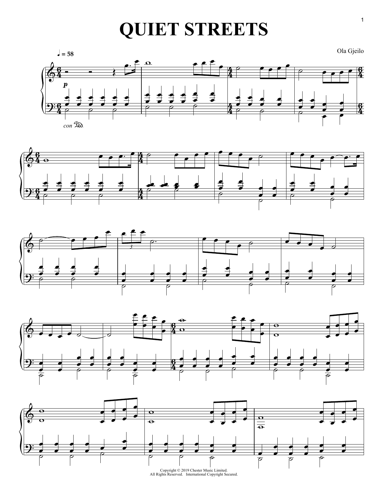 Ola Gjeilo Quiet Streets sheet music notes and chords arranged for Piano Solo