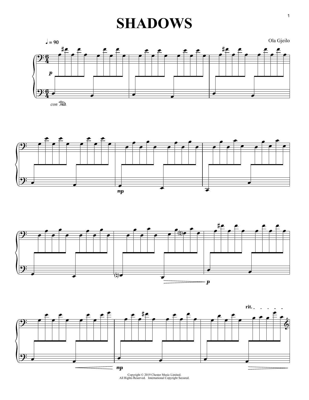 Ola Gjeilo Shadows sheet music notes and chords arranged for Piano Solo