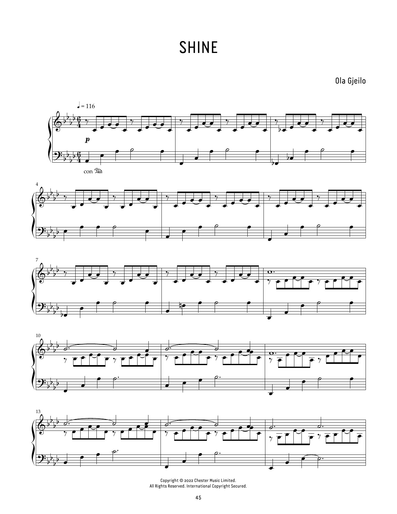 Ola Gjeilo Shine sheet music notes and chords arranged for Piano Solo