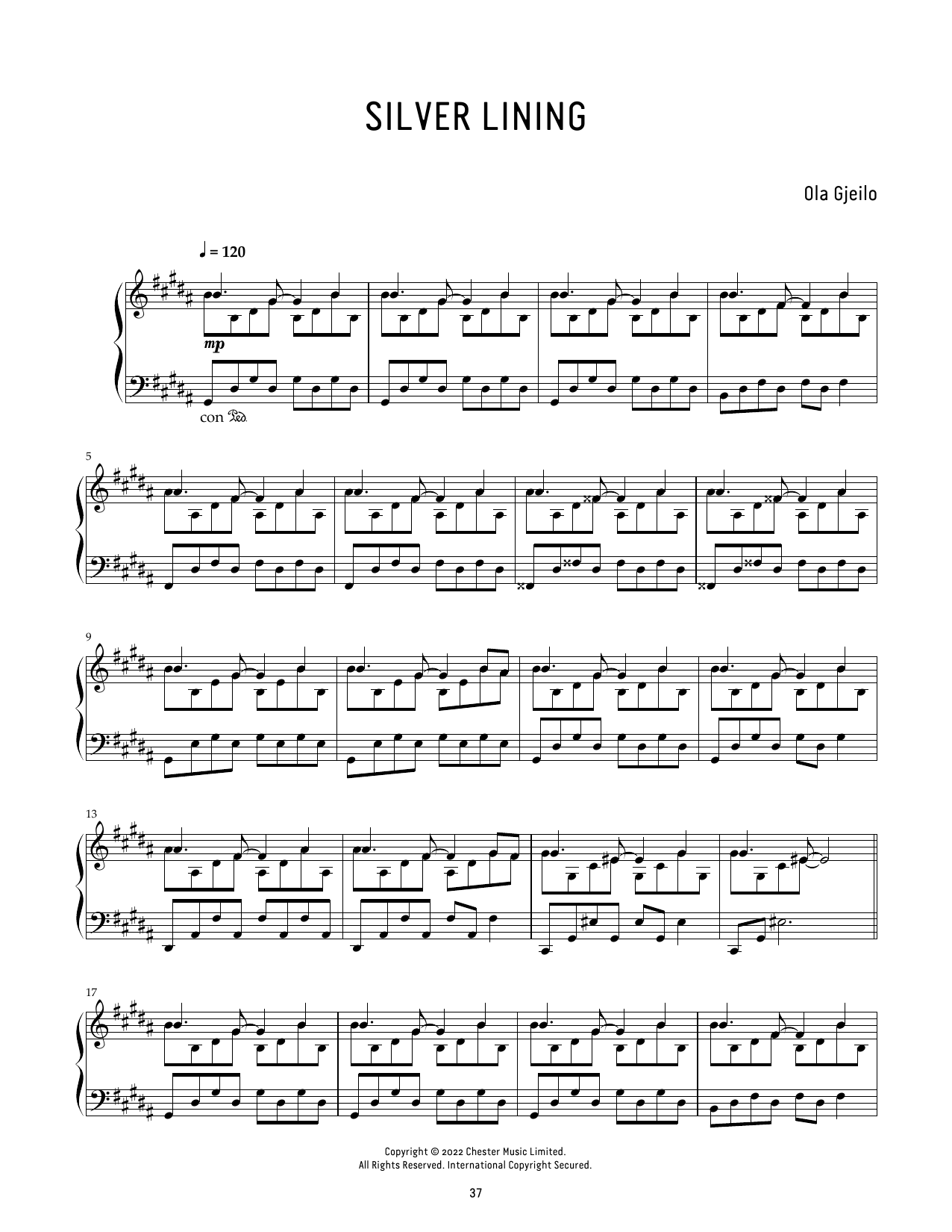 Ola Gjeilo Silver Lining sheet music notes and chords arranged for Piano Solo