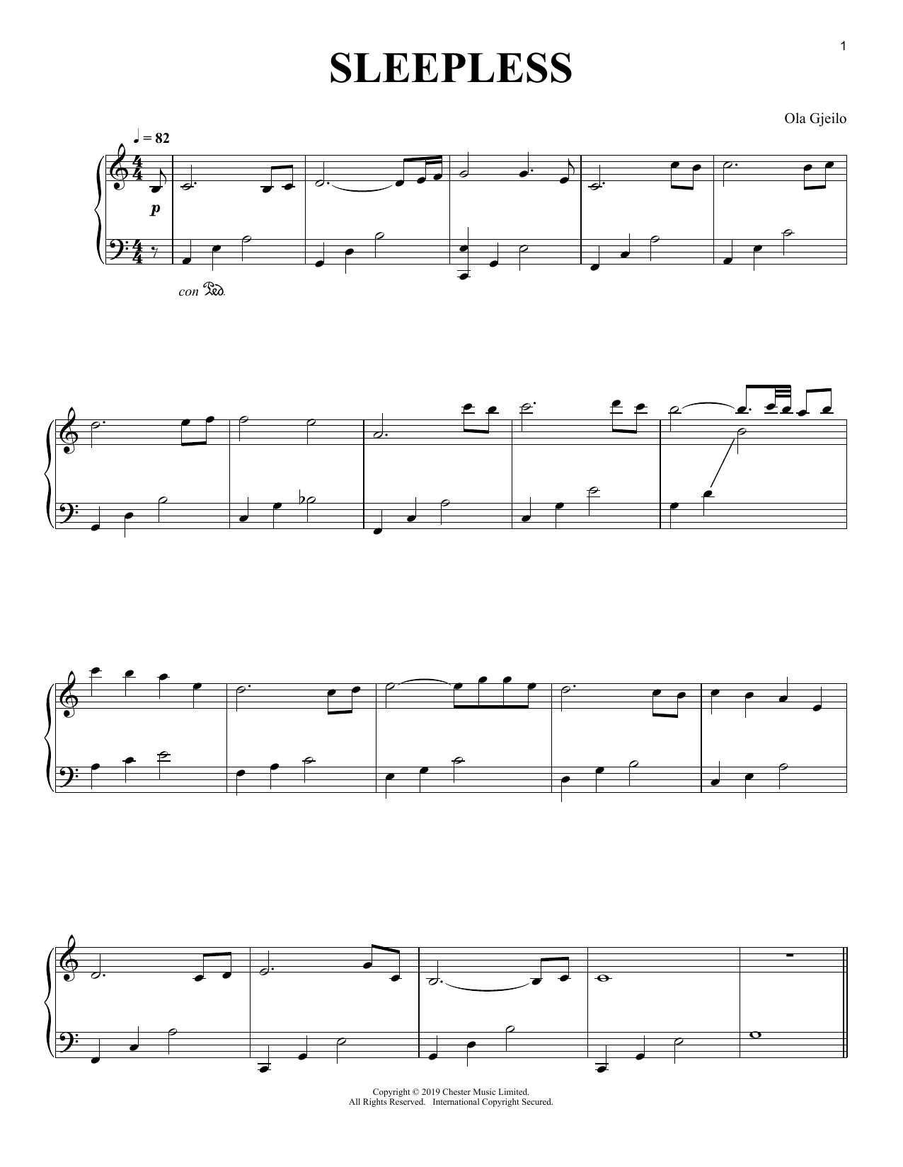 Ola Gjeilo Sleepless sheet music notes and chords arranged for Piano Solo
