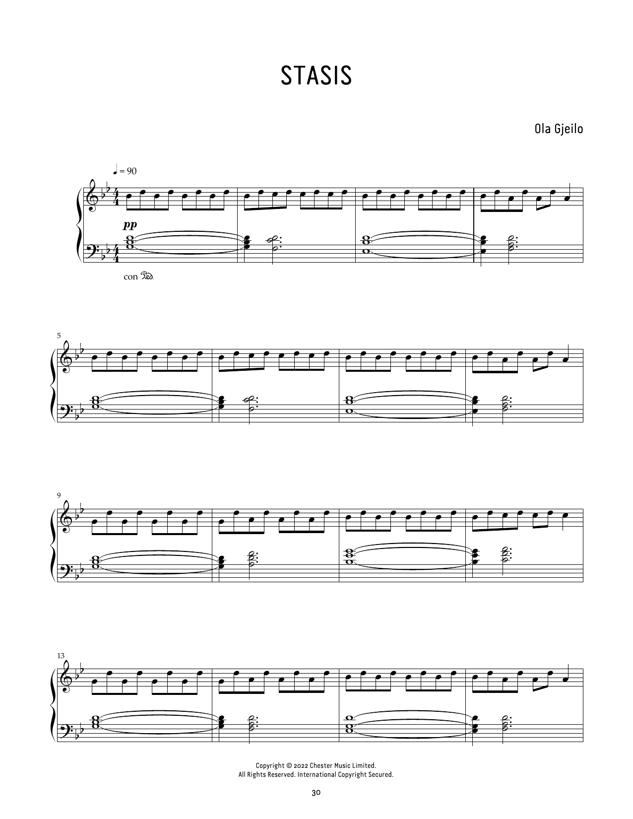 Ola Gjeilo Stasis sheet music notes and chords arranged for Piano Solo