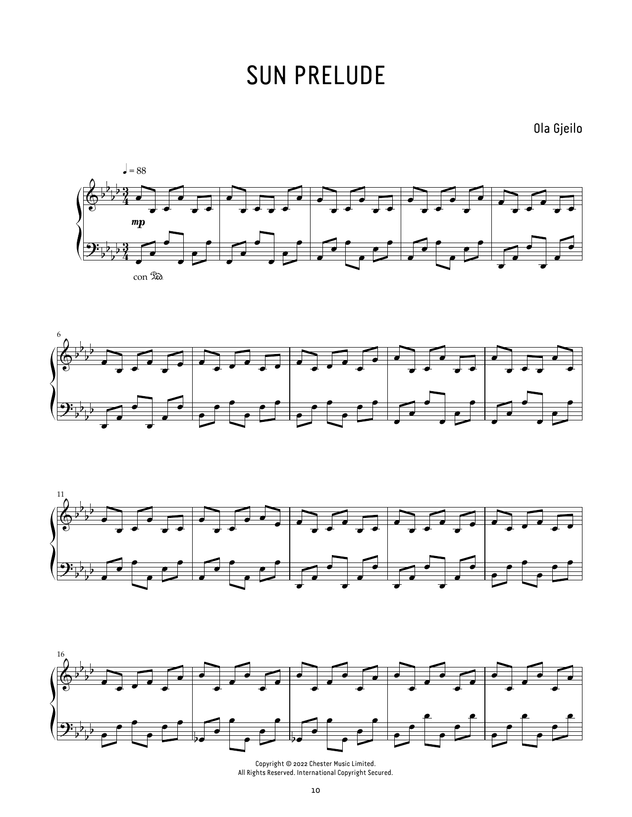 Ola Gjeilo Sun Prelude sheet music notes and chords arranged for Piano Solo