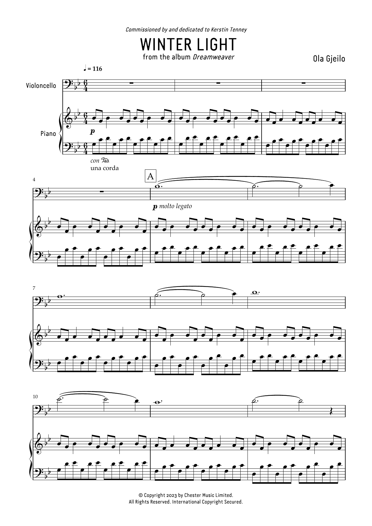 Ola Gjeilo Winter Light sheet music notes and chords arranged for Cello and Piano