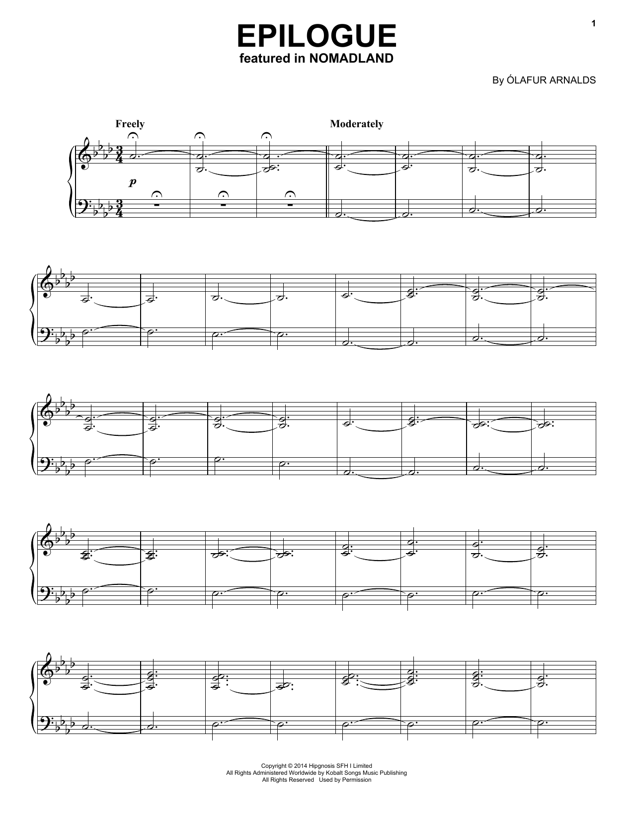 Olafur Arnalds Epilogue (from Nomadland) sheet music notes and chords arranged for Piano Solo