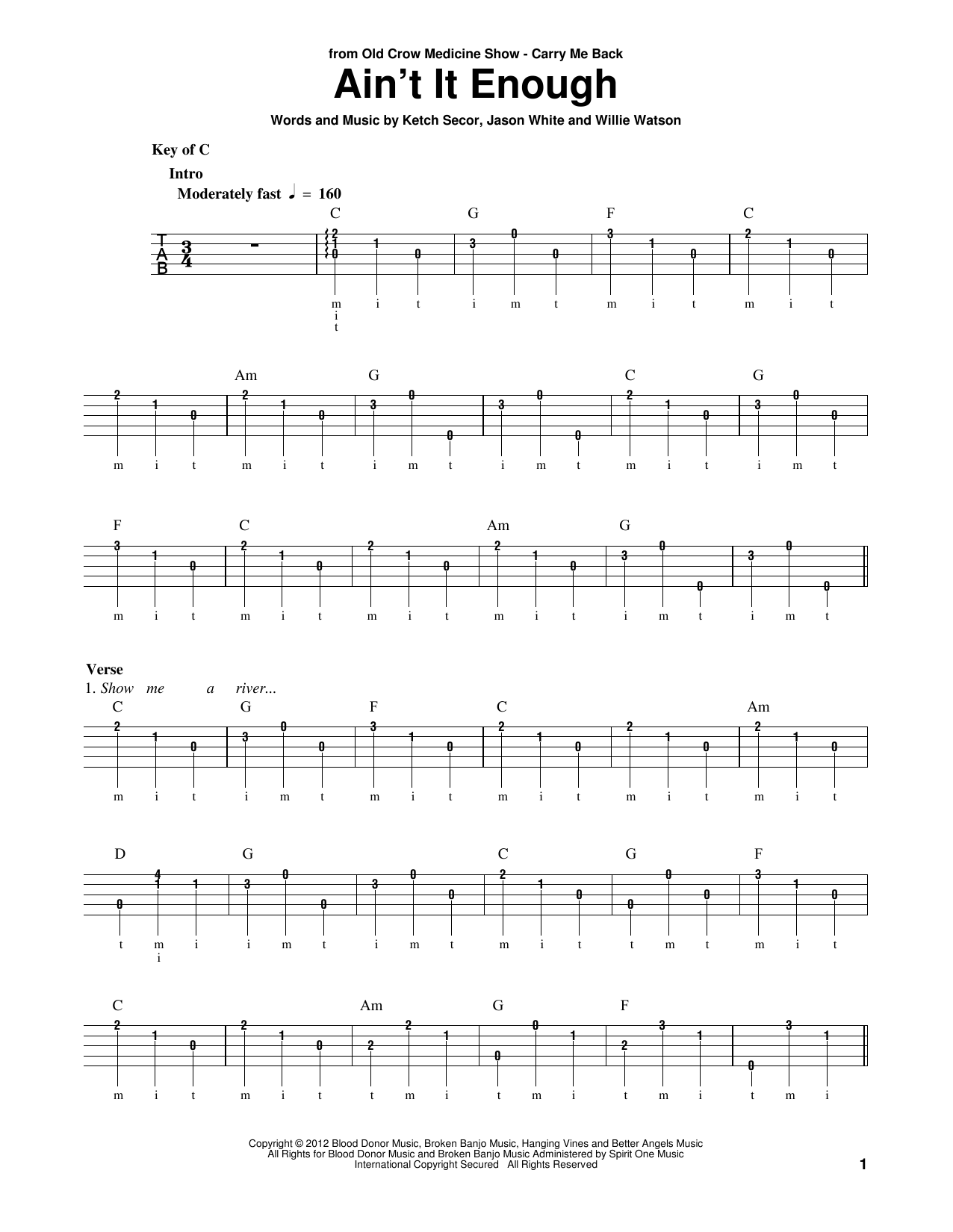 Old Crow Medicine Show Ain't It Enough sheet music notes and chords arranged for Banjo Tab