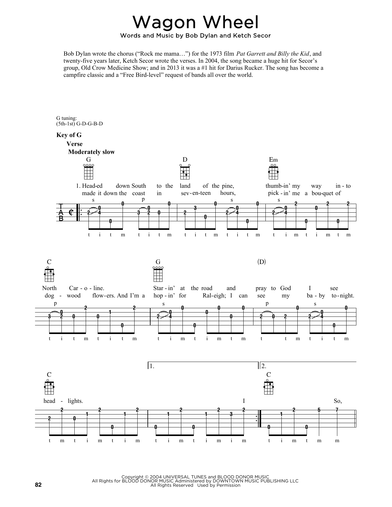 Old Crow Medicine Show Wagon Wheel (arr. Fred Sokolow) sheet music notes and chords arranged for Banjo Tab