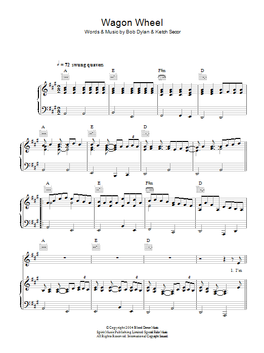 Old Crow Medicine Show Wagon Wheel sheet music notes and chords arranged for Really Easy Guitar