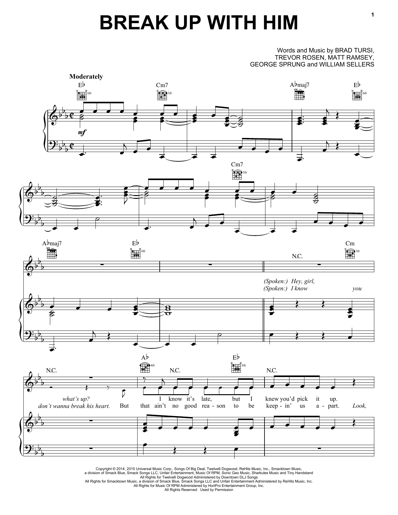 Old Dominion Break Up With Him sheet music notes and chords arranged for Piano, Vocal & Guitar Chords (Right-Hand Melody)