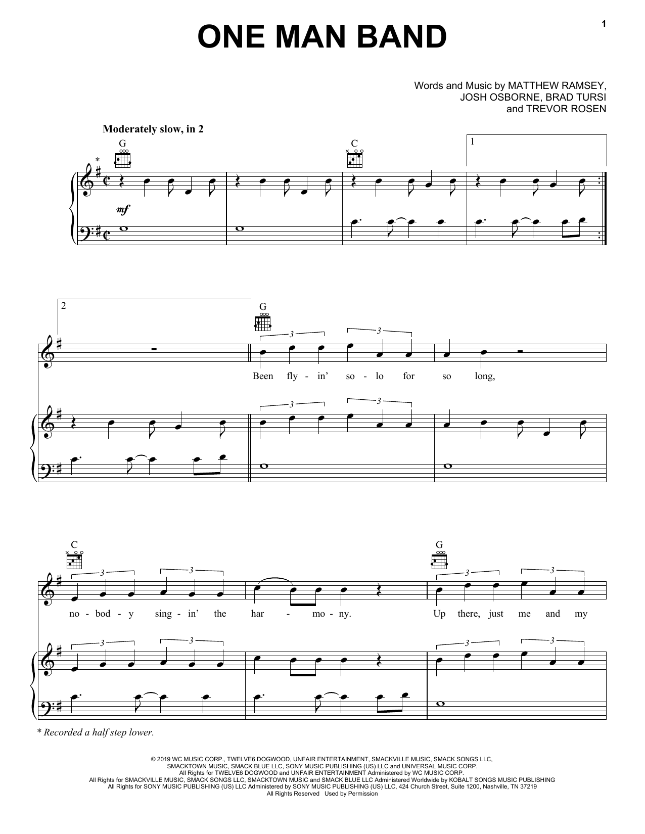 Old Dominion One Man Band sheet music notes and chords arranged for Piano, Vocal & Guitar Chords (Right-Hand Melody)