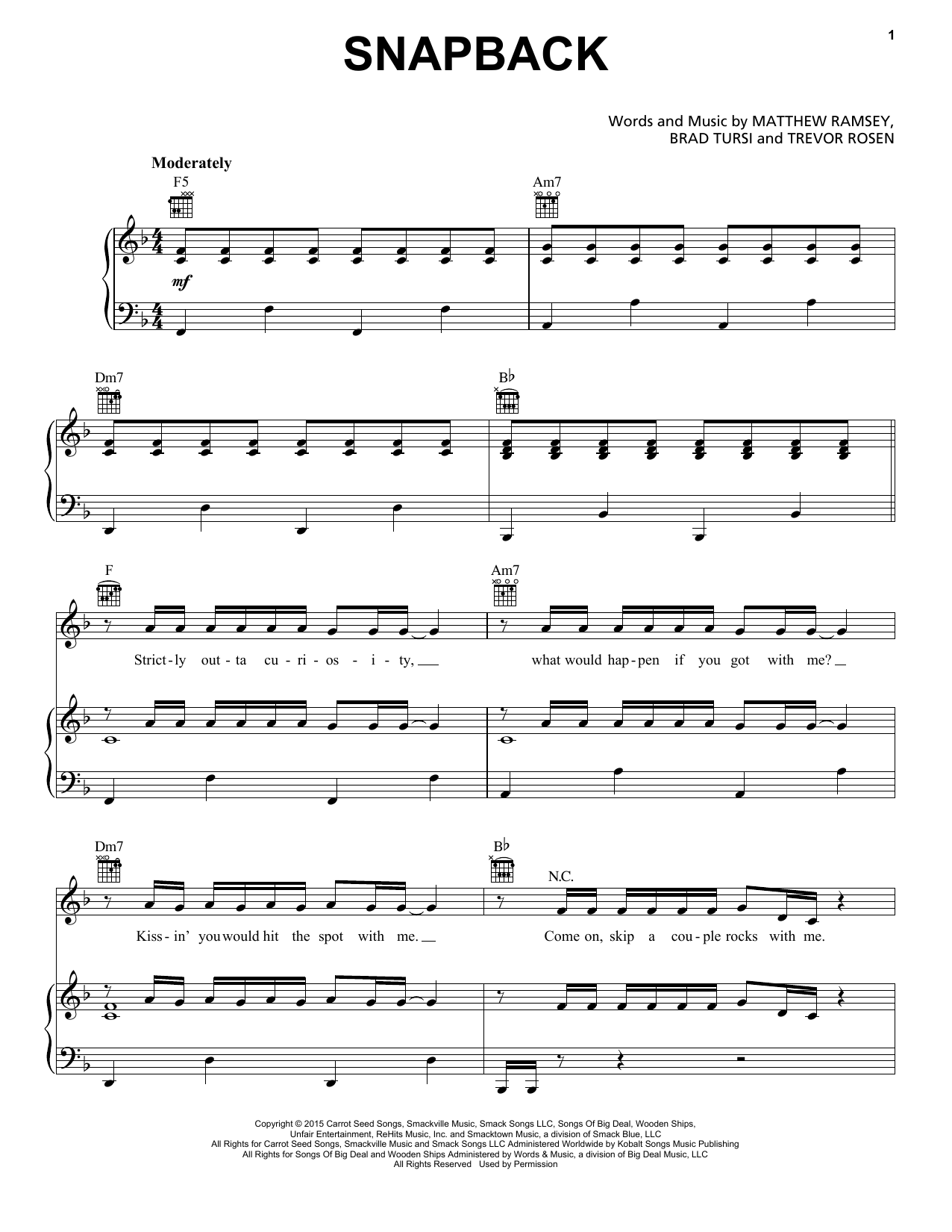 Old Dominion Snapback sheet music notes and chords arranged for Piano, Vocal & Guitar Chords (Right-Hand Melody)