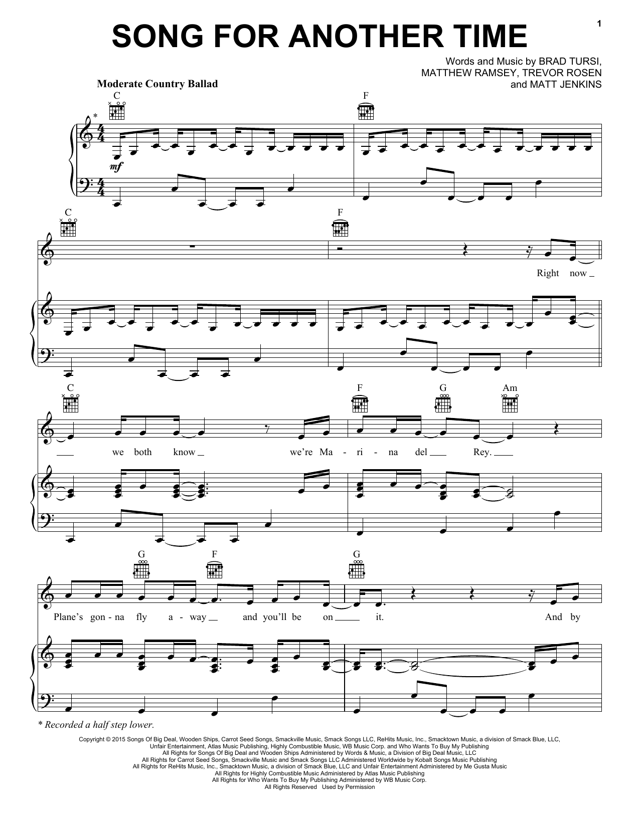 Old Dominion Song For Another Time sheet music notes and chords arranged for Piano, Vocal & Guitar Chords (Right-Hand Melody)