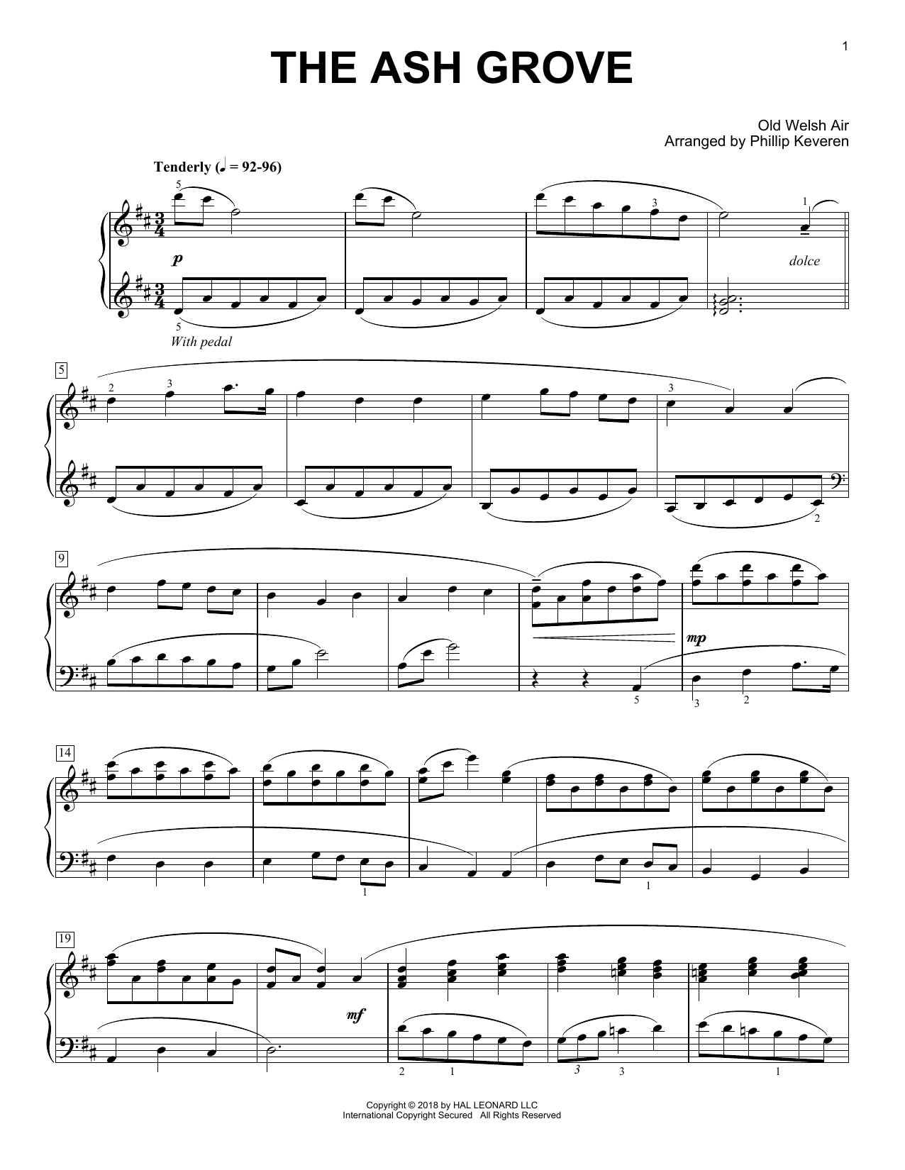 Old Welsh Air The Ash Grove [Classical version] (arr. Phillip Keveren) sheet music notes and chords arranged for Piano Solo
