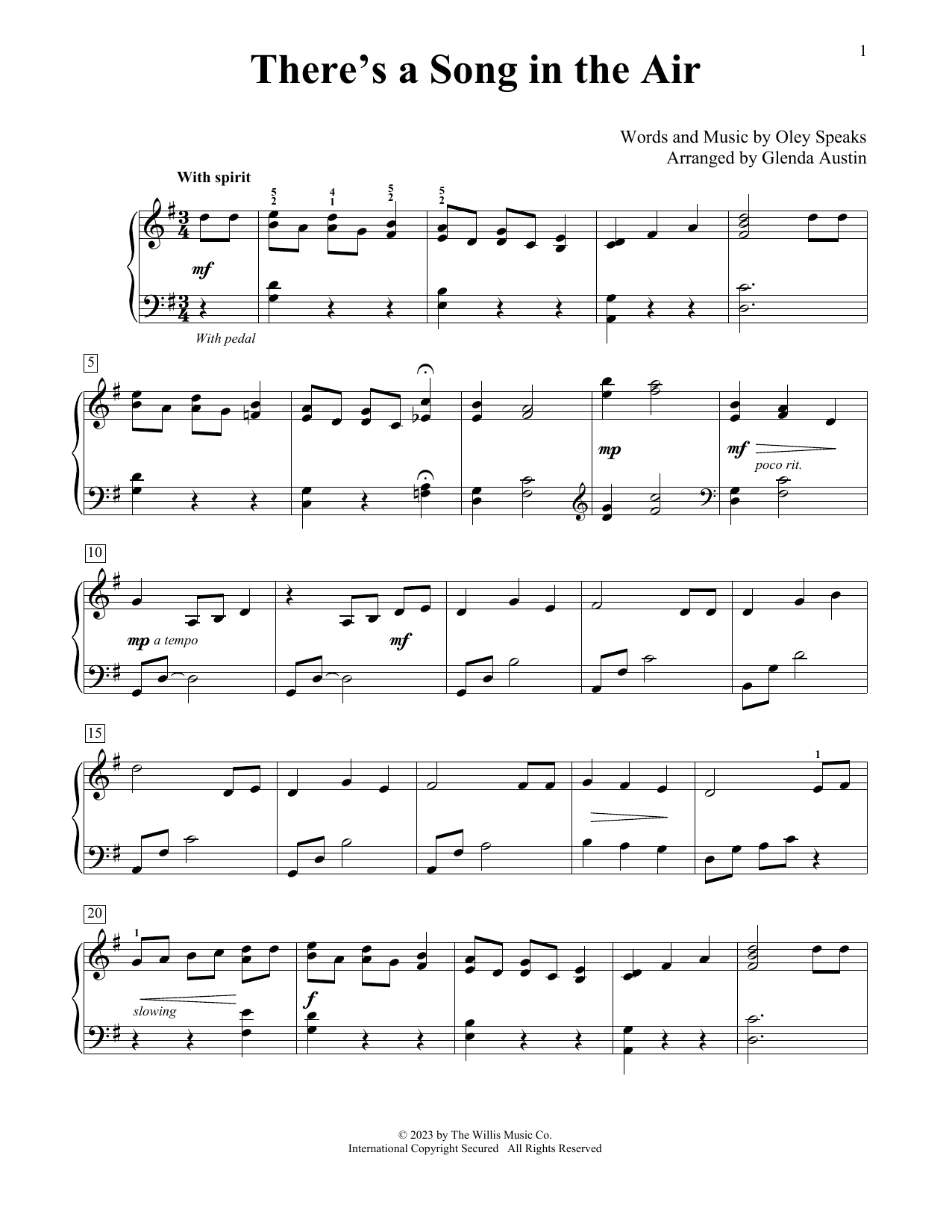 Oley Speaks There's A Song In The Air (arr. Glenda Austin) sheet music notes and chords arranged for Educational Piano