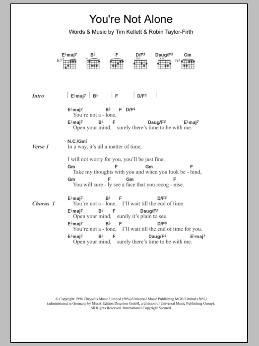 Olive You're Not Alone sheet music notes and chords arranged for Guitar Chords/Lyrics