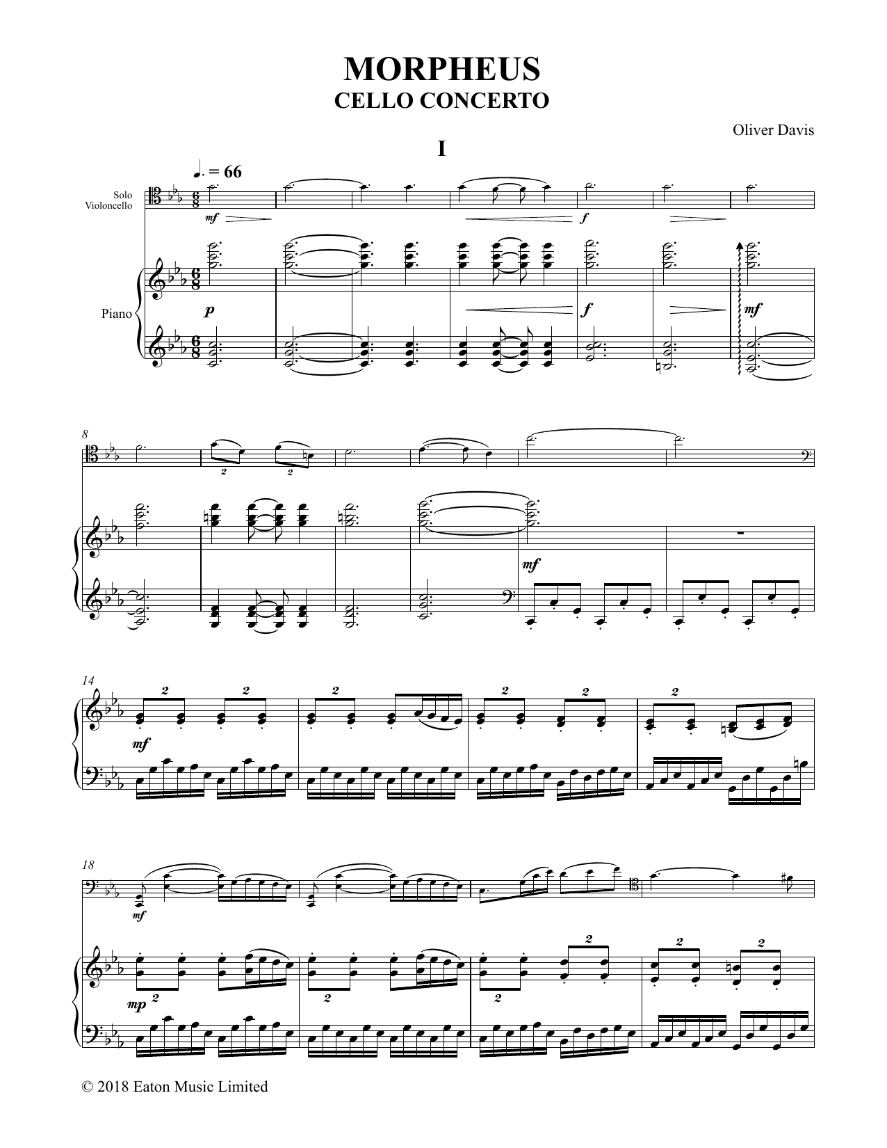 Oliver Davis Morpheus sheet music notes and chords arranged for Cello and Piano