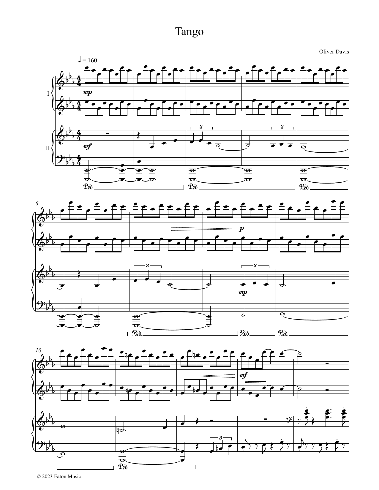 Oliver Davis Tango sheet music notes and chords arranged for Piano Duet