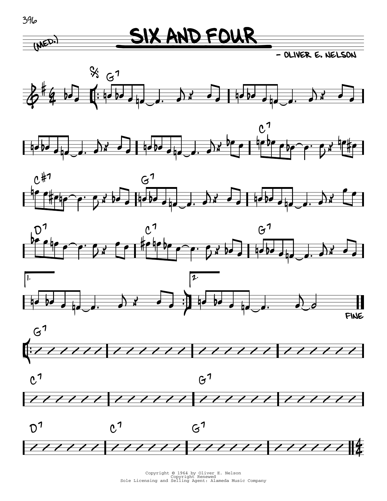 Oliver E. Nelson Six And Four sheet music notes and chords arranged for Real Book – Melody & Chords