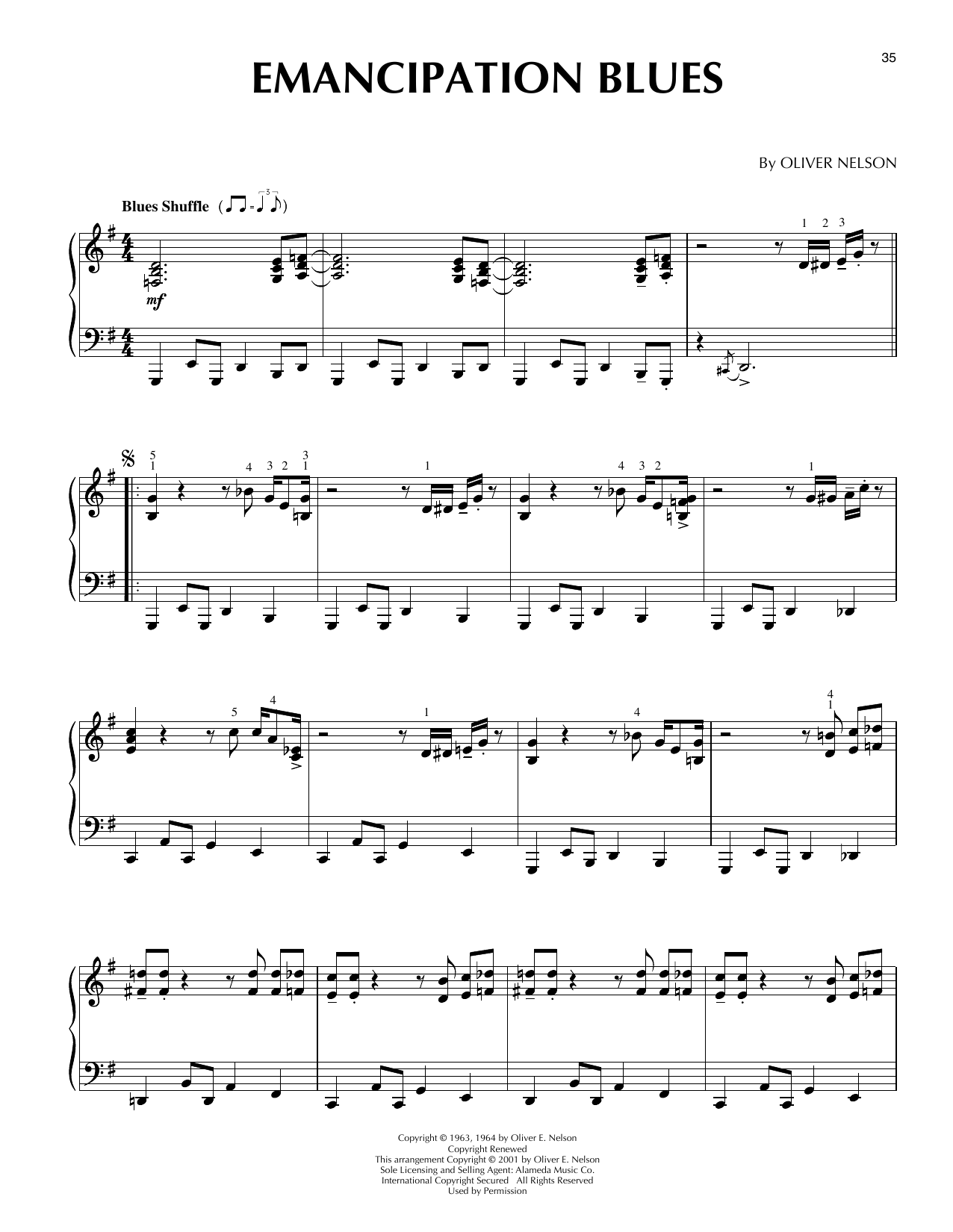 Oliver Nelson Emancipation Blues (arr. Brent Edstrom) sheet music notes and chords arranged for Piano Solo